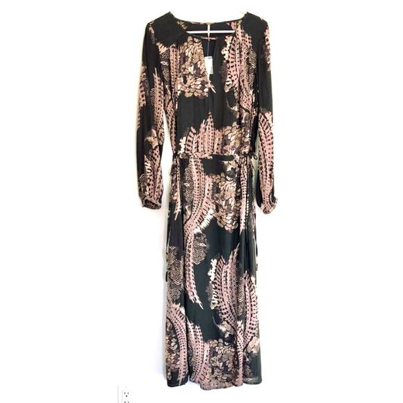 FREE PEOPLE Womens Long Sleeve Plunge Neckline Double Slit Maxi Dress Size XS - Picture 4 of 10